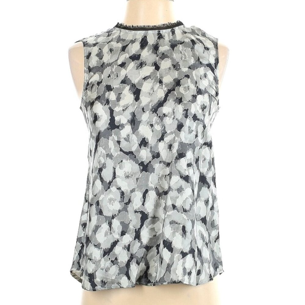 Theory Crew Neck Silk Tank Top Gray/White/Black Size P (xs)